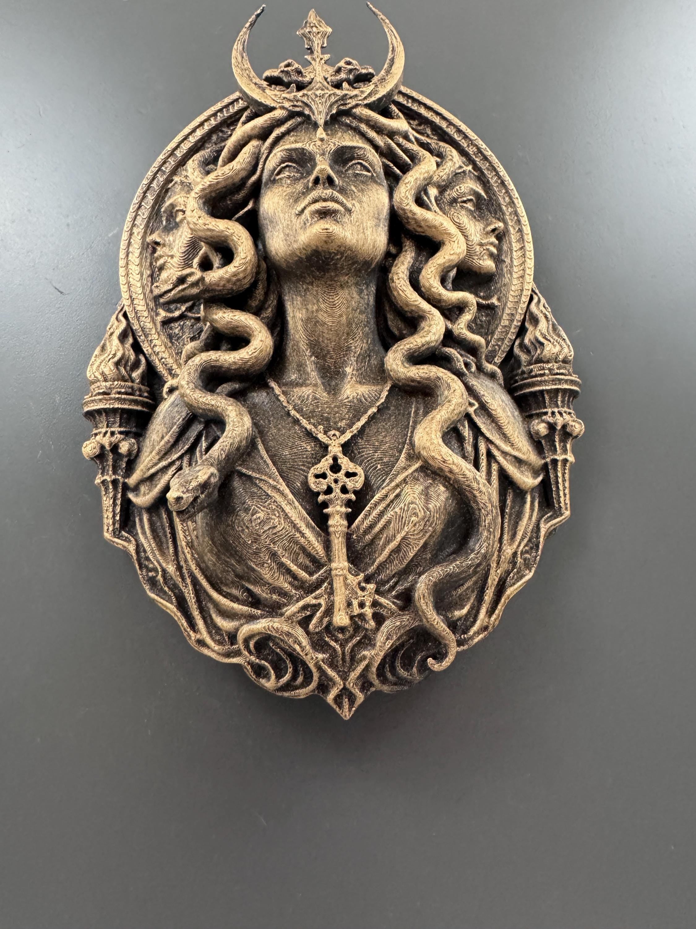 Hecate Wall Sculpture | Medusa Snake Hair Goddess | Crescent Moon Witchy Decor | Triple Deity Pagan Altar | Dark Academia Gift for Her