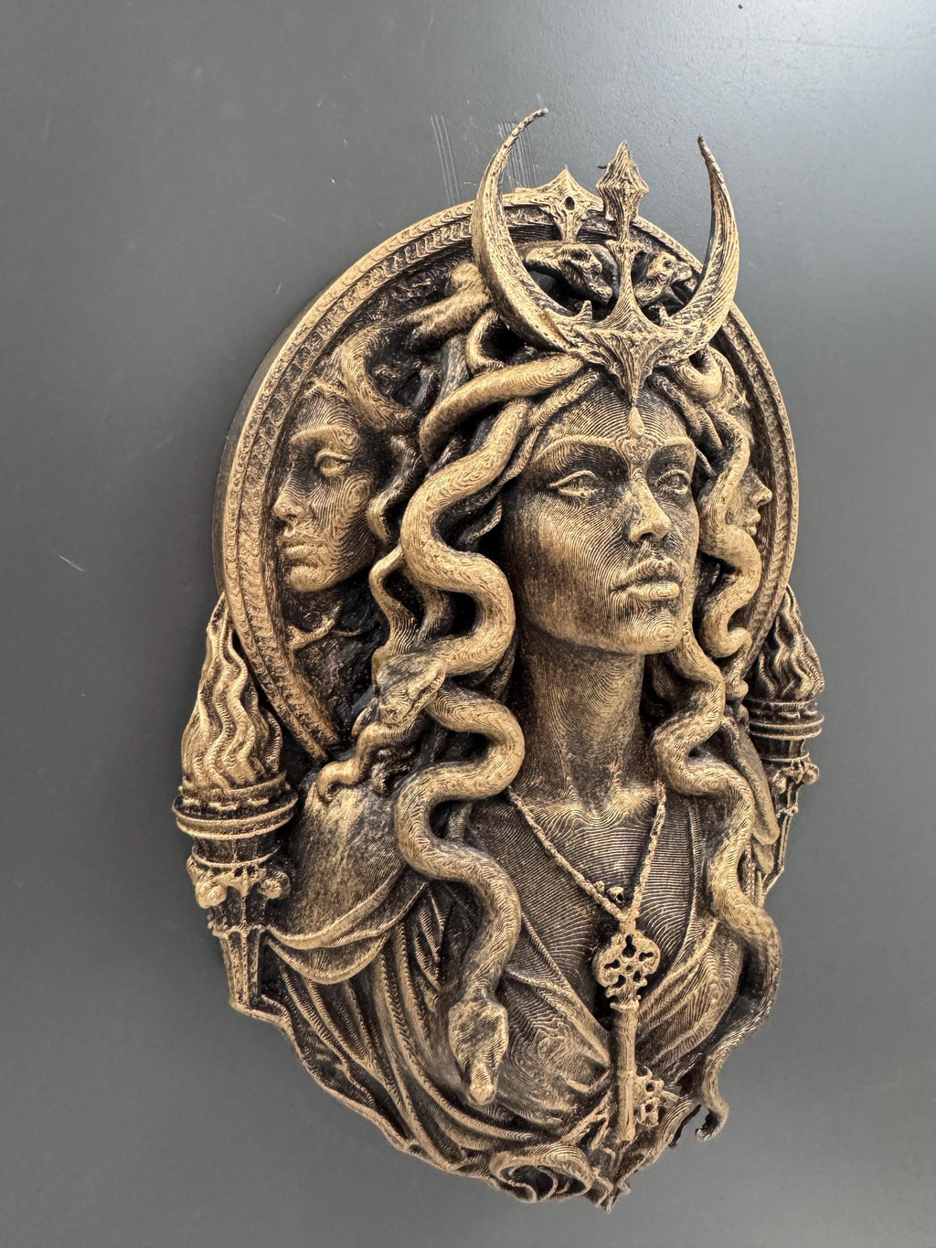 Hecate Wall Sculpture | Medusa Snake Hair Goddess | Crescent Moon Witchy Decor | Triple Deity Pagan Altar | Dark Academia Gift for Her