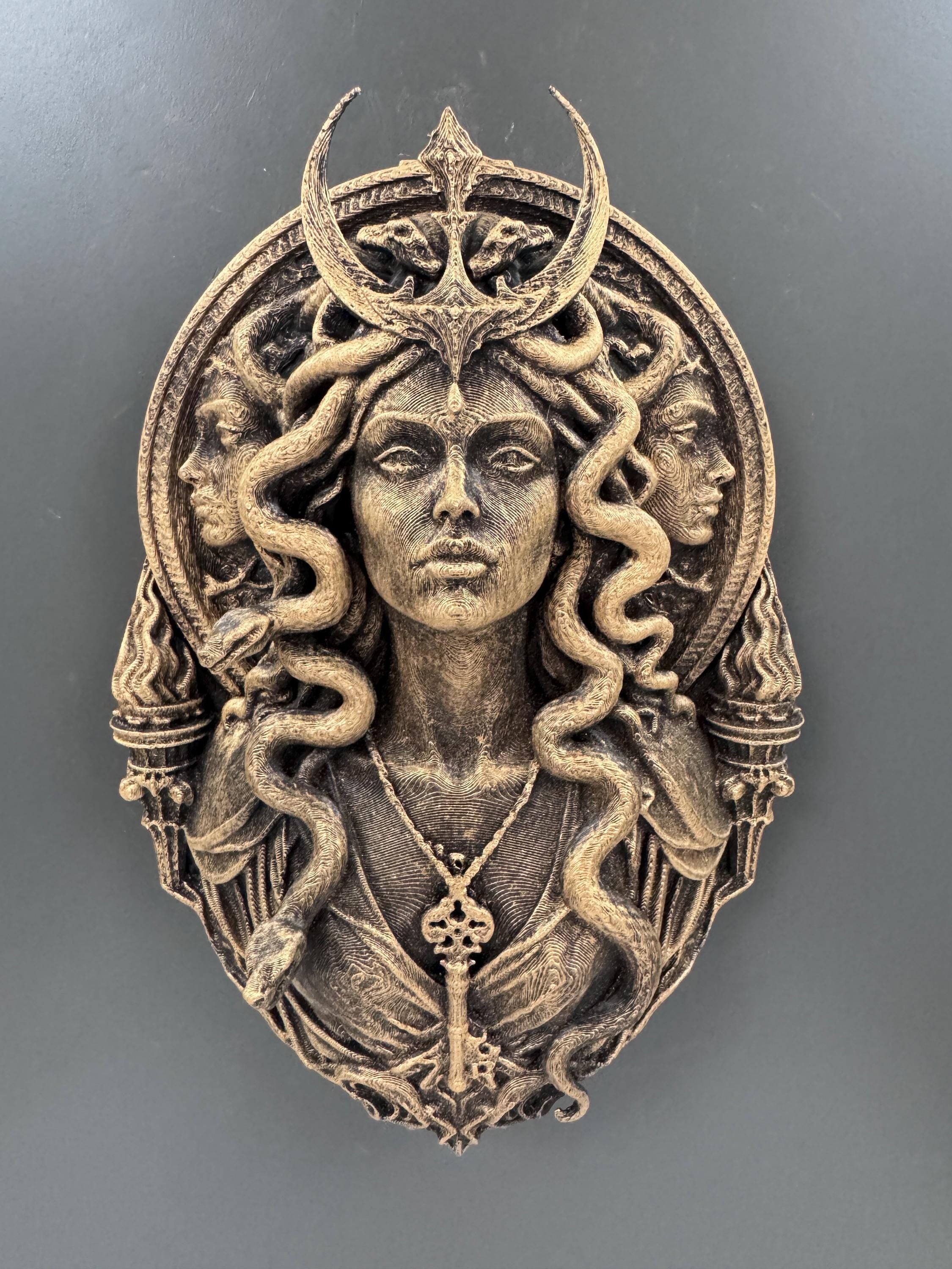 Hecate Wall Sculpture | Medusa Snake Hair Goddess | Crescent Moon Witchy Decor | Triple Deity Pagan Altar | Dark Academia Gift for Her