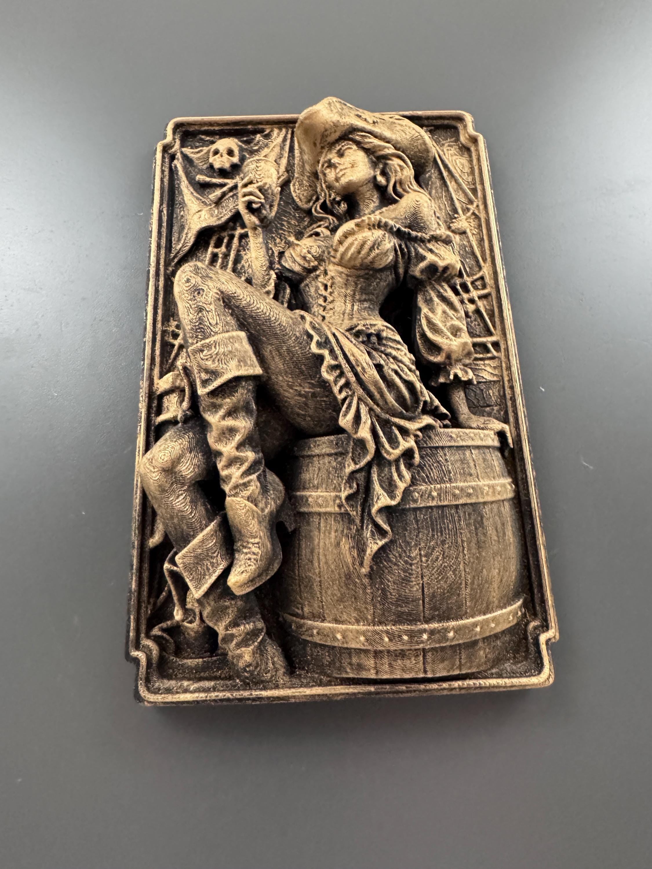 Pirate Girl Wall Plaque | Nautical Relief Art | Antique Gold Ship Decor | Tavern Bar Hanging | Beach House Gift | Pin Up Sculpture