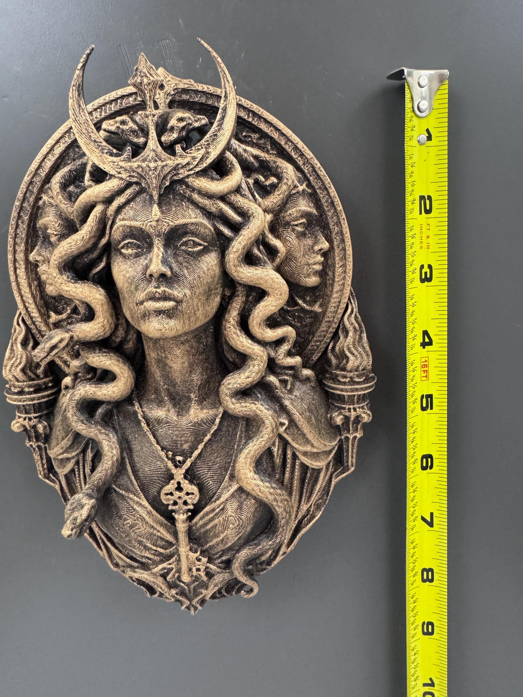 Hecate Wall Sculpture | Medusa Snake Hair Goddess | Crescent Moon Witchy Decor | Triple Deity Pagan Altar | Dark Academia Gift for Her