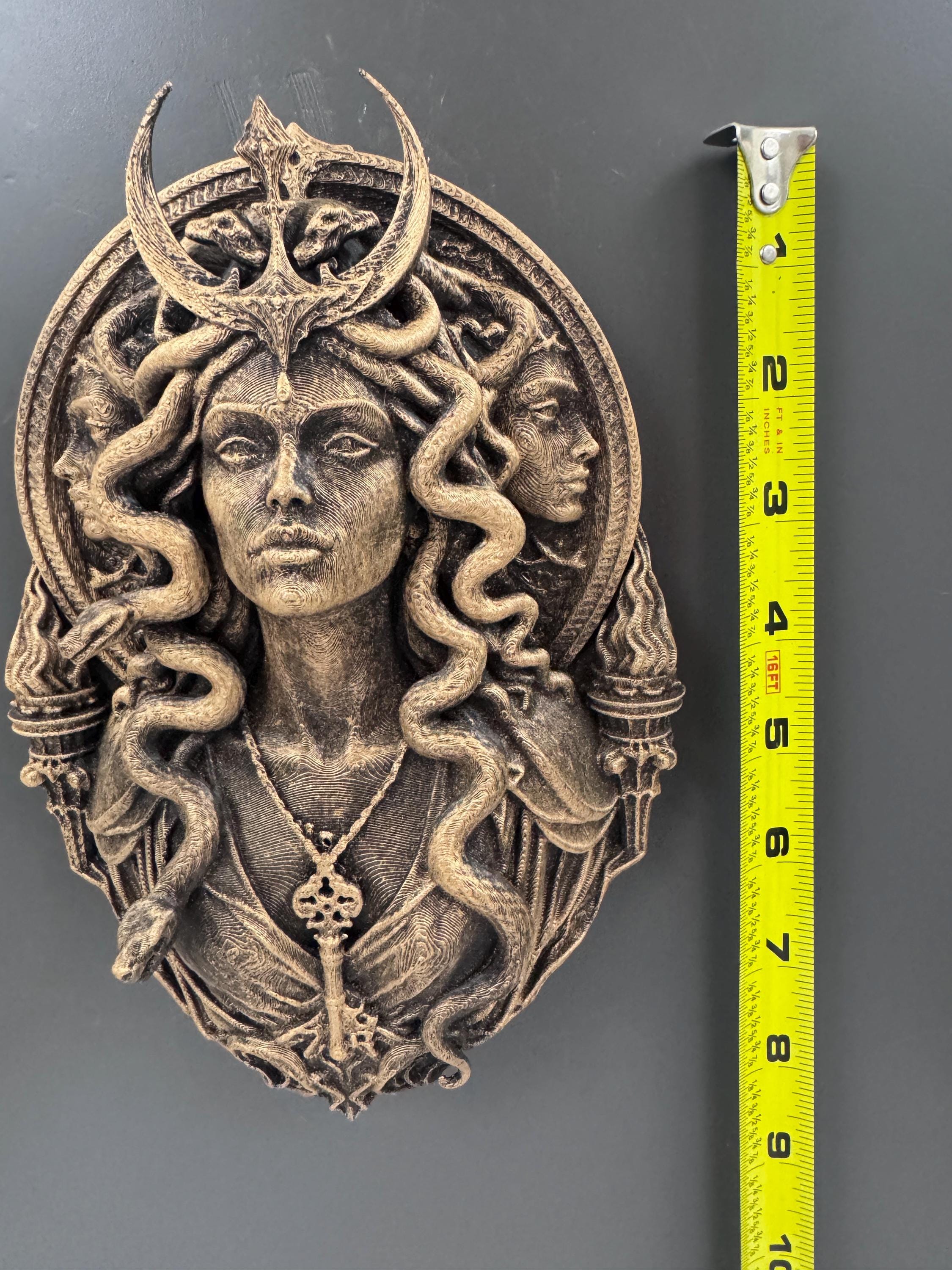 Hecate Wall Sculpture | Medusa Snake Hair Goddess | Crescent Moon Witchy Decor | Triple Deity Pagan Altar | Dark Academia Gift for Her