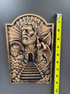 Gates of Heaven plaque beside a tape measure showing its height