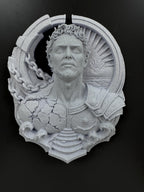 Front view of the Prometheus relief with laurel crown and falling chains