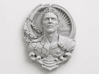 Front view of speckled white Prometheus wall sculpture with chains and fractured chest