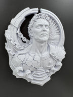 Right angle of the Prometheus sculpture showing the sunburst and waves