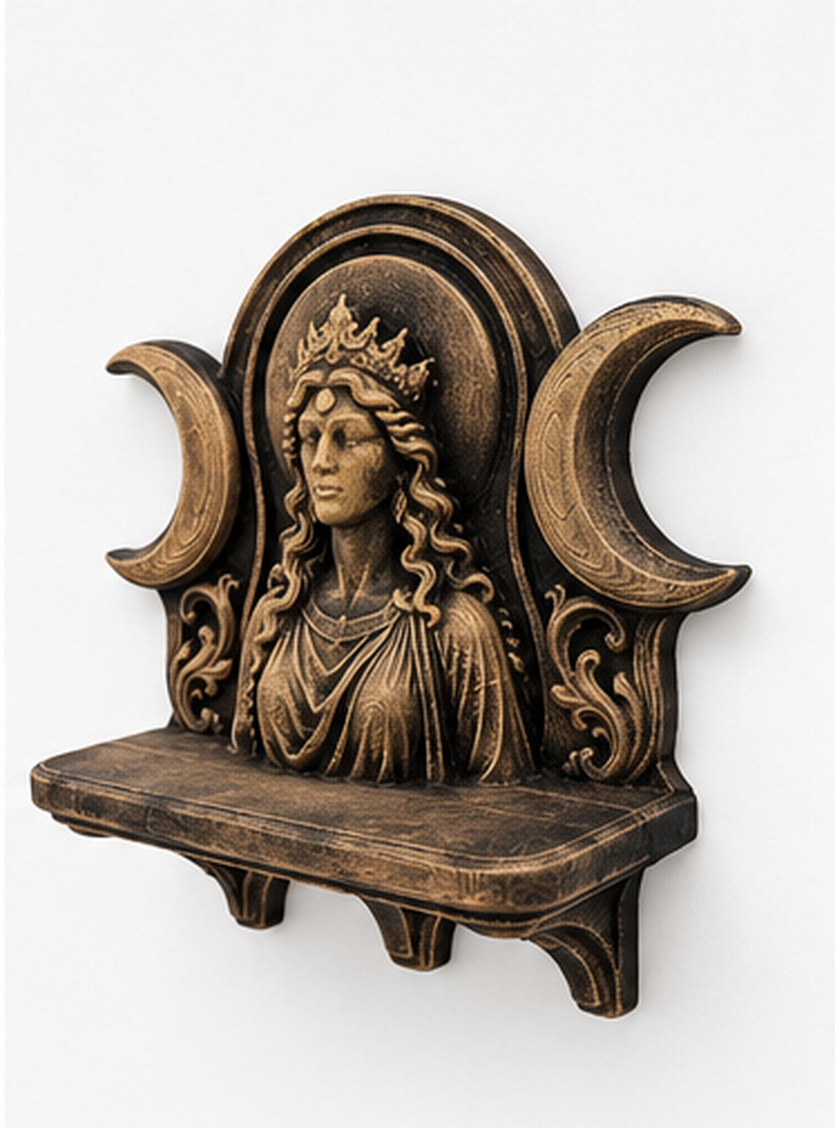 Left angle of the gold triple moon altar shelf
