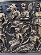 Close-up of Pegasus, the winged figures and Athena's helmet