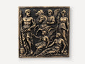 Front view of antique gold Greek gods relief panel with Zeus, Pegasus and Athena