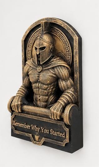 Right angle of the Spartan gym plaque showing relief depth