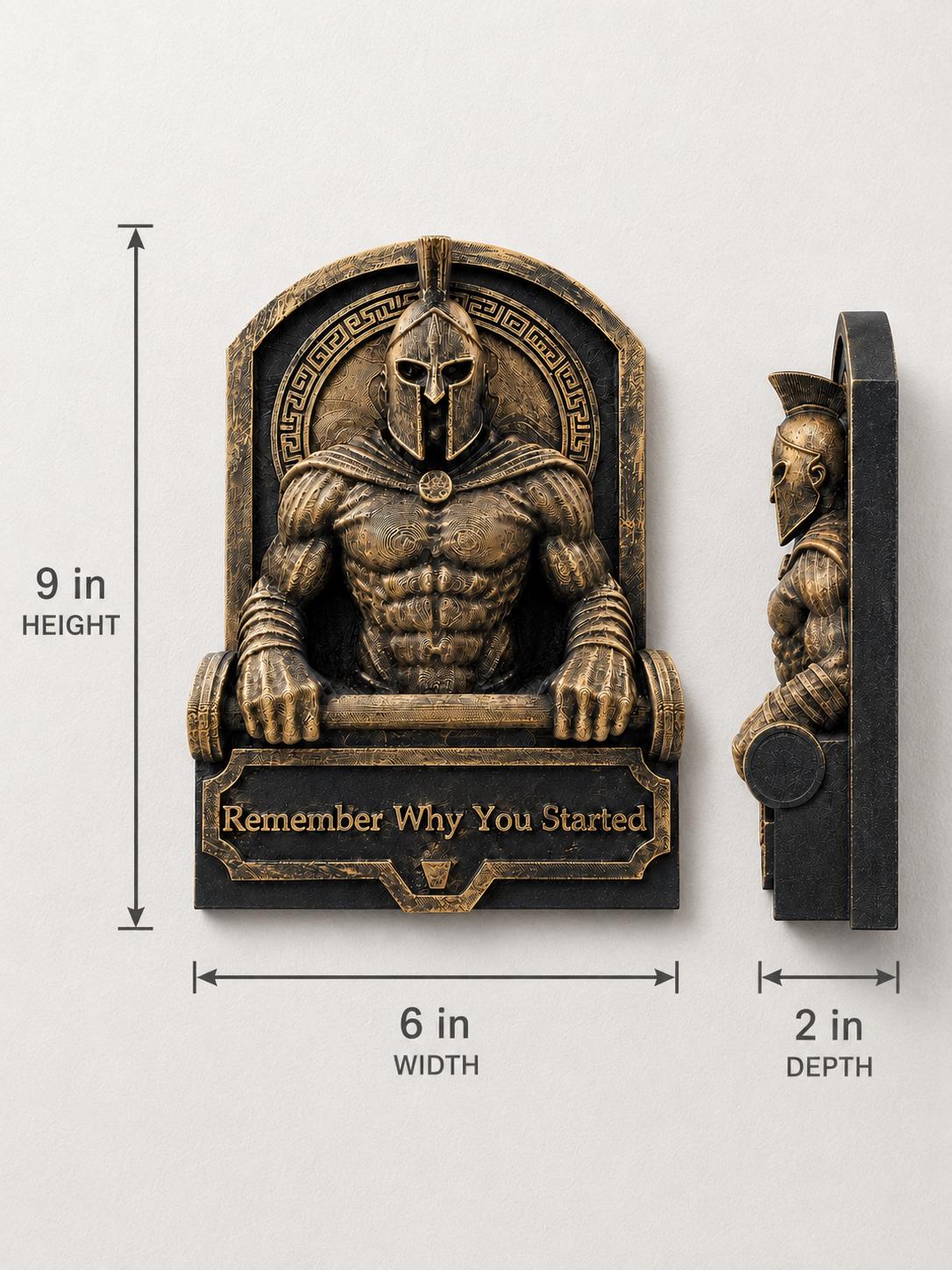 Dimension graphic of the Spartan sculpture: 9 in. high, 6 in. wide, 2 in. deep