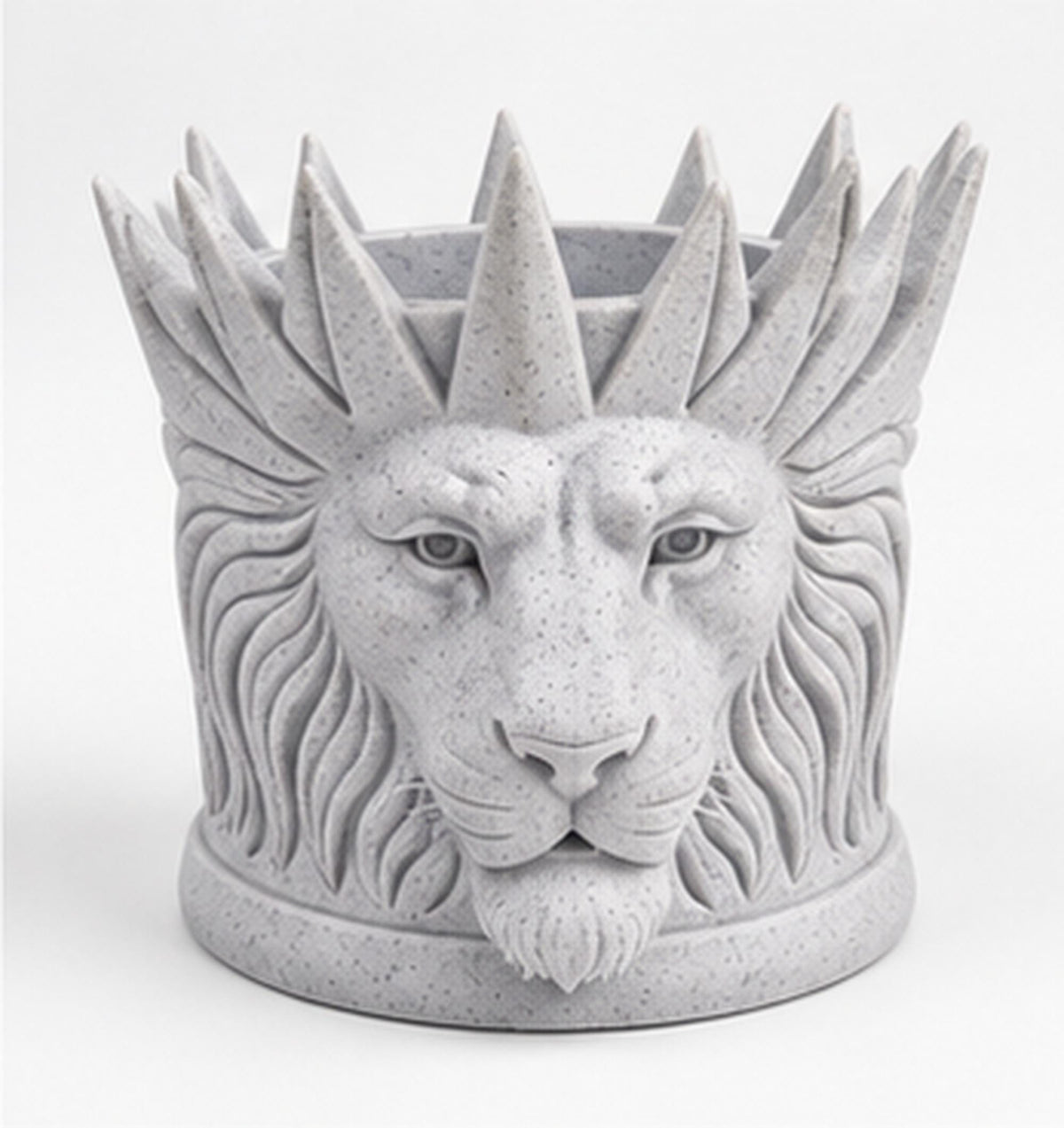 Slight angle of the lion holder showing crown points