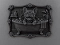Front view of the black finish French Bulldog bathtub plaque