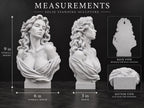 Measurement graphic of the Aphrodite bust: 9 in. tall, 6 in. wide, 3 in. deep