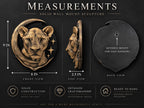 Measurement graphic of the lioness: 9 in. high, 8 in. wide, 2.5 in. deep