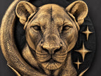 Close-up of the lioness face and star accents