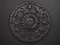 Front view of the black finish zodiac wheel sculpture