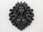 Front view of the black finish Siren Queen sculpture