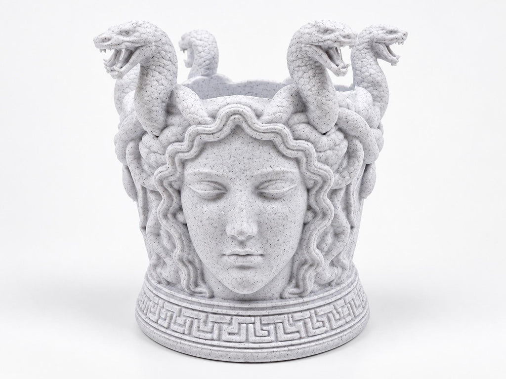 Front view of the Medusa toothbrush holder with serpents rising from the rim