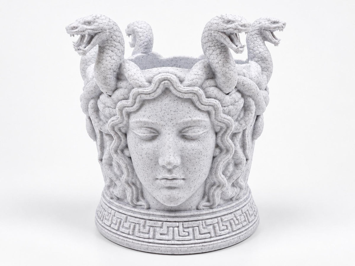 Front view of the Medusa toothbrush holder with serpents rising from the rim