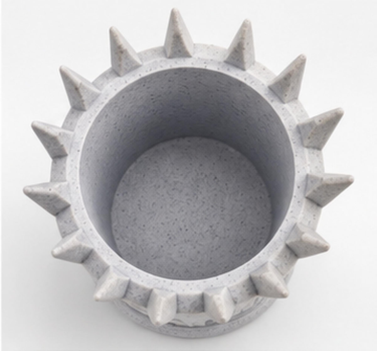 Top-down view into the open cup of the lion toothbrush holder