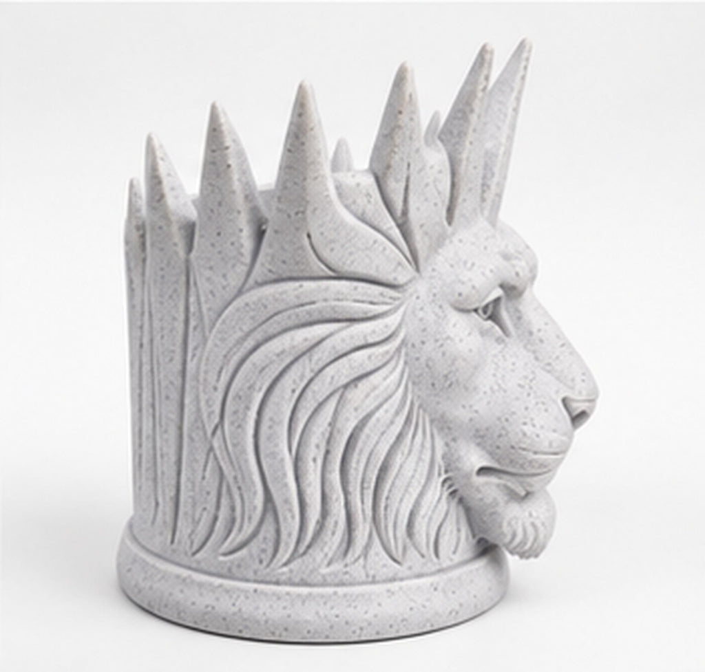 Right side view of the crowned lion toothbrush holder
