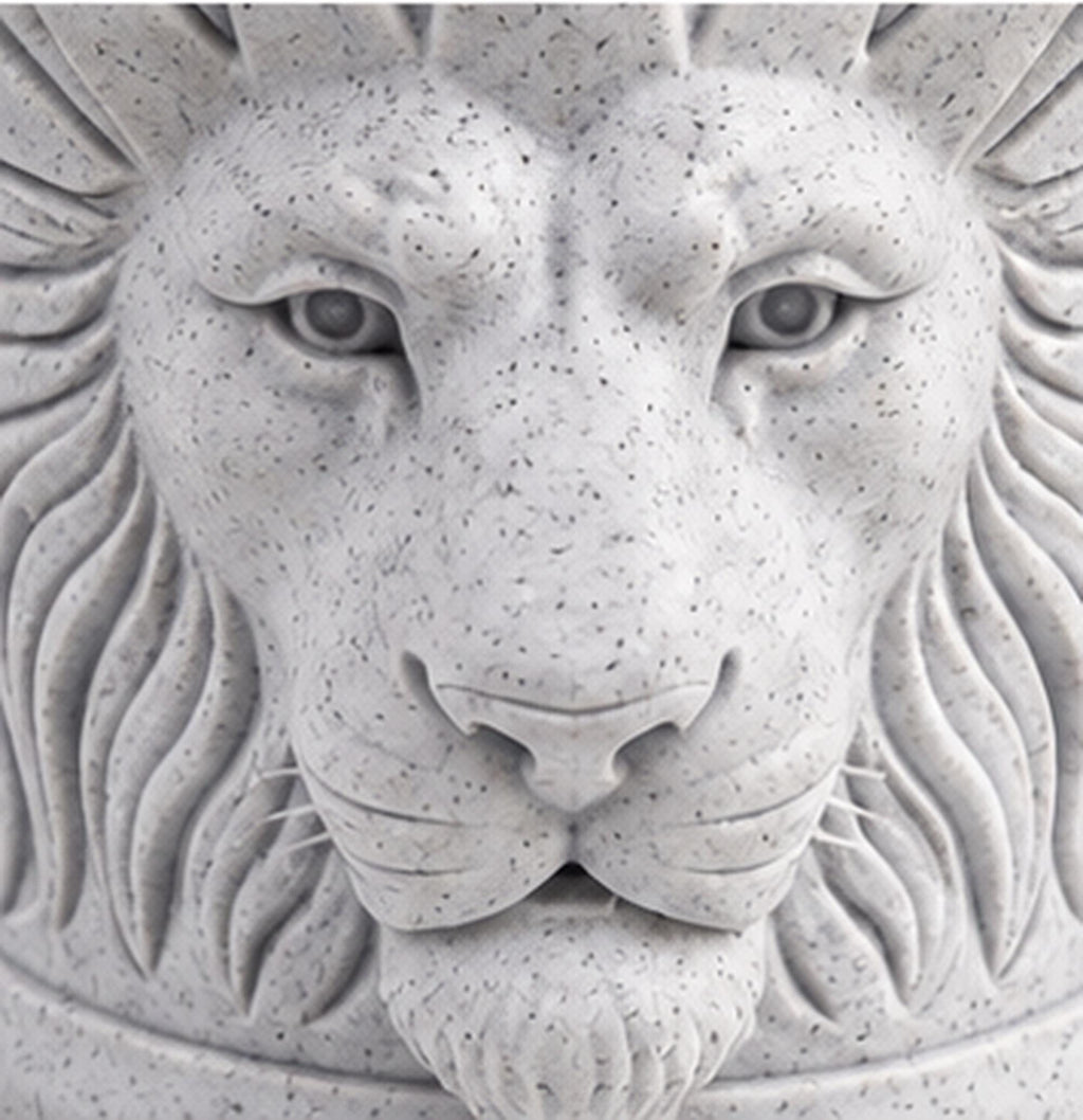 Close-up of the lion face carved on the toothbrush holder