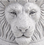 Close-up of the lion face carved on the toothbrush holder