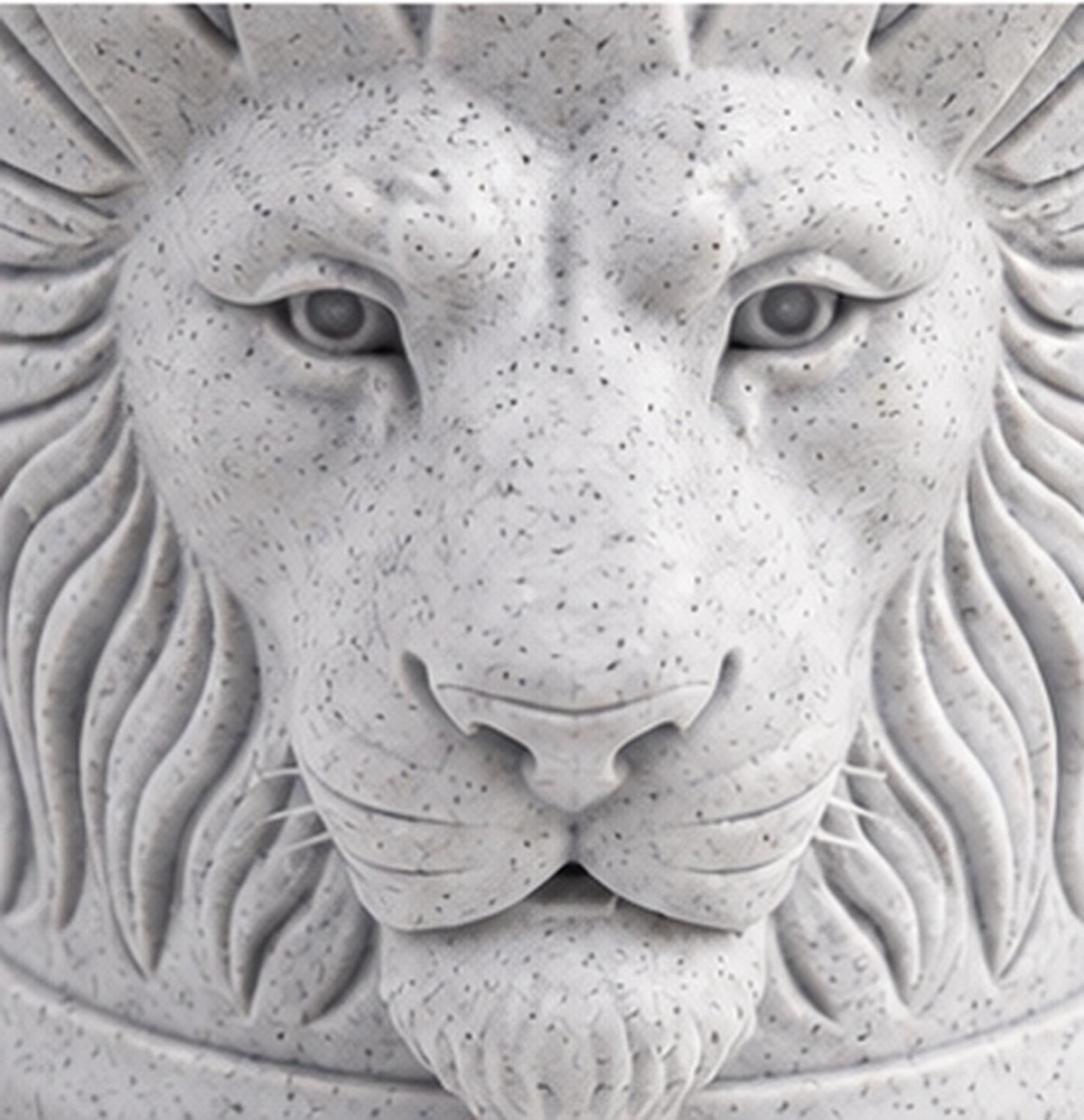 Close-up of the lion face carved on the toothbrush holder
