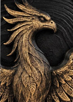 Close-up of the phoenix head and feathered wing detail