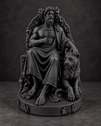 Angled view of the black finish Dionysus statue with panther