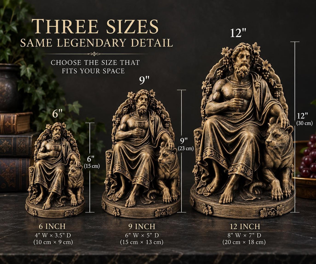 Size comparison of the 6, 9 and 12 in. Dionysus statues