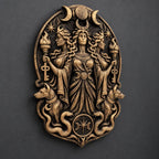 Right angle of the gold Hecate plaque showing relief depth