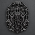 Front view of the black finish Hecate triple goddess plaque