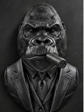 Front view of black gentleman gorilla bust in a suit and tie with a cigar