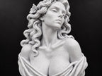 Close-up of Aphrodite's face, curls and draped shoulder