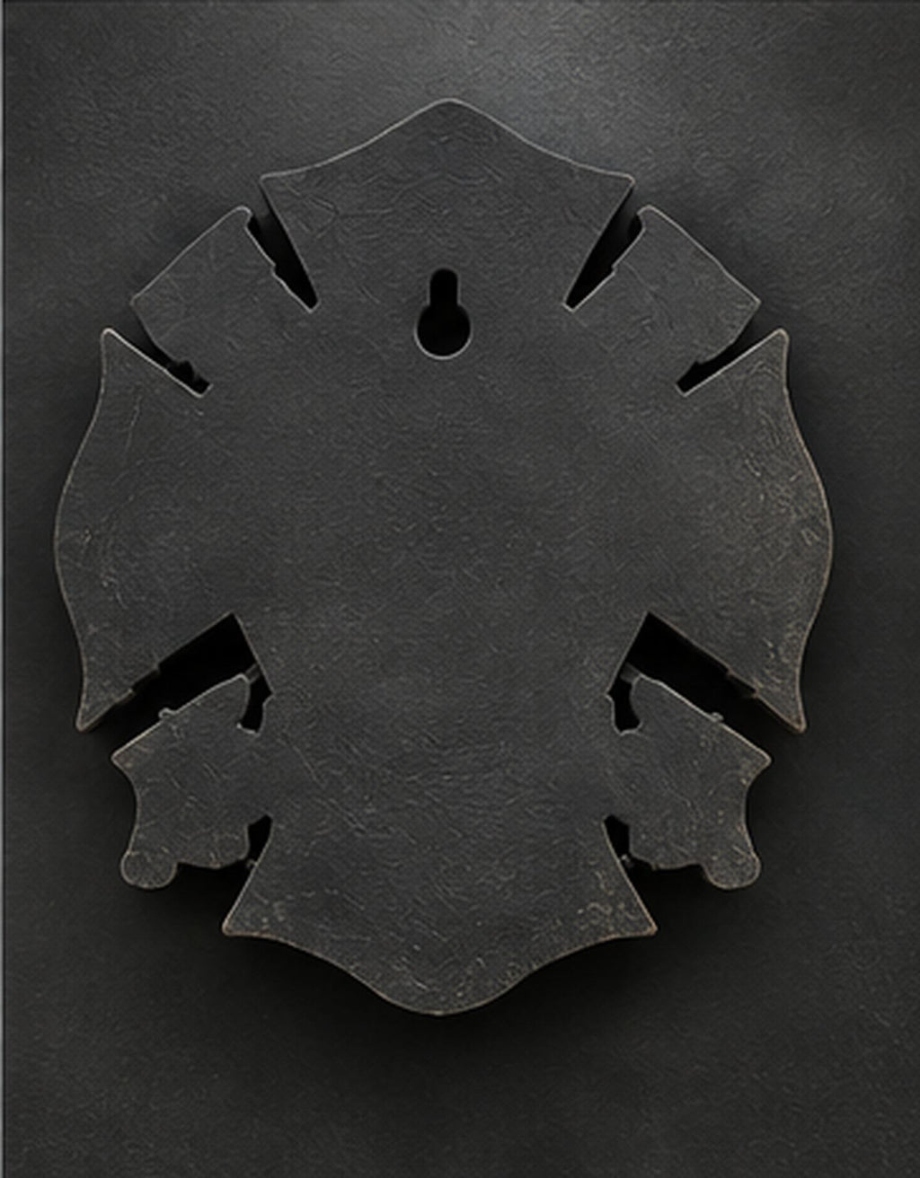 Back of the firefighter plaque showing the keyhole slot