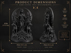 Dimension graphic of the 6 in. Hecate statue, 4 in. wide and 4 in. deep
