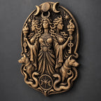 Left angle of the triple goddess plaque showing serpents and hounds