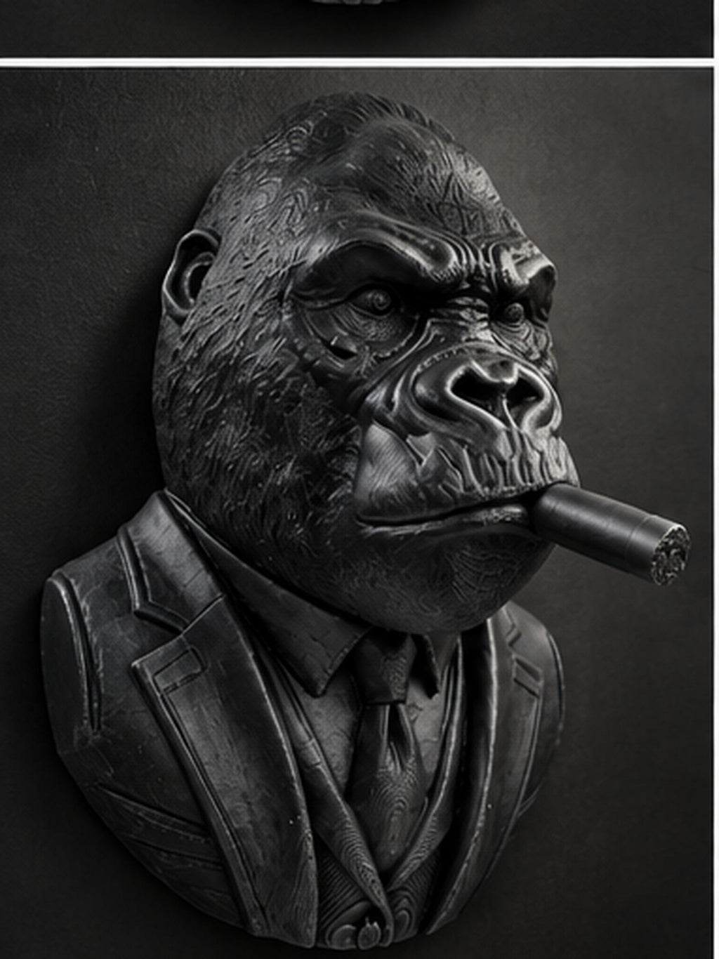 Three-quarter view of the black gentleman gorilla with cigar