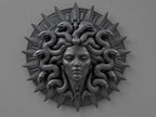 Front view of the black Medusa sunburst medallion option