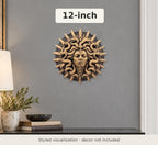 Styled view of the 12 in. Medusa medallion on a gray wall above a console