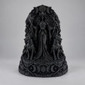 Front view of the black Hecate goddess under a triple moon arch