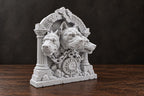 Right angle of the Cerberus arch sculpture showing columns and depth