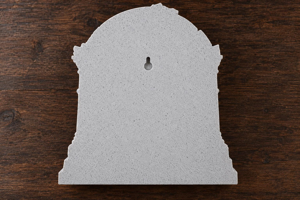 Back of the Cerberus sculpture showing the centered keyhole