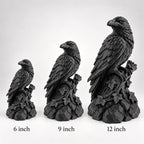 Size comparison of the 6, 9 and 12 in. raven statues