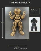 Measurement graphic of the astronaut: 9 in. high, 5.5 in. wide, 2 in. deep