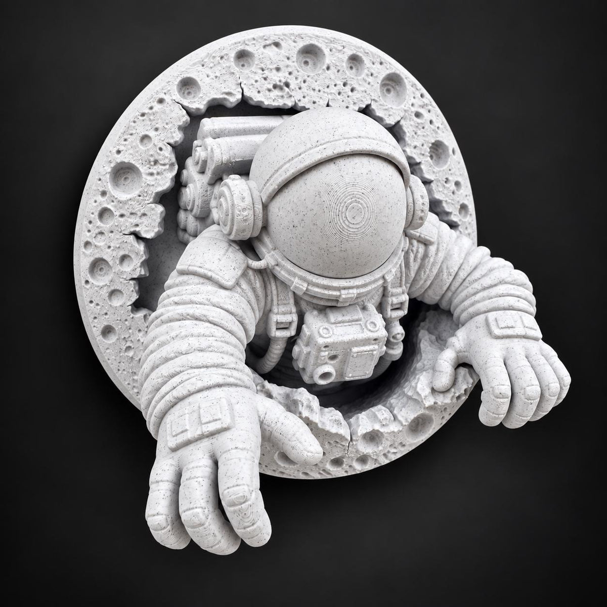 Front view of the astronaut gripping the broken lunar edge