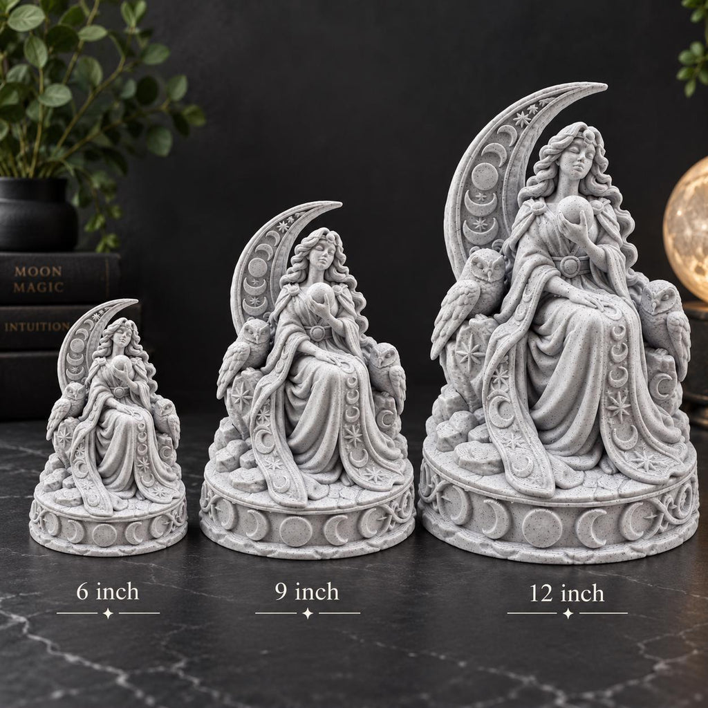 Size comparison of the 6, 9 and 12 in. moon goddess statues
