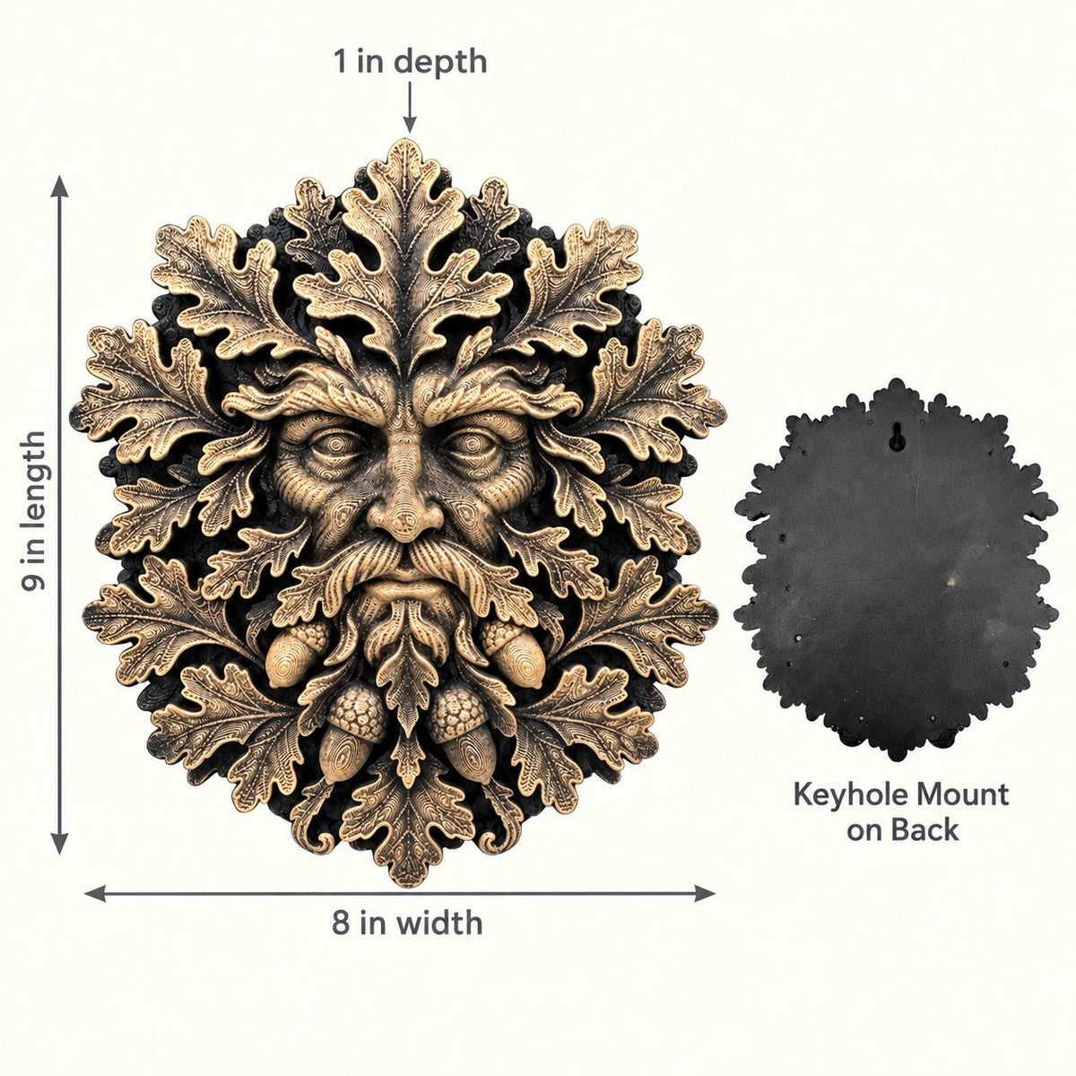 Green Man oak leaf wall sculpture, alternate view